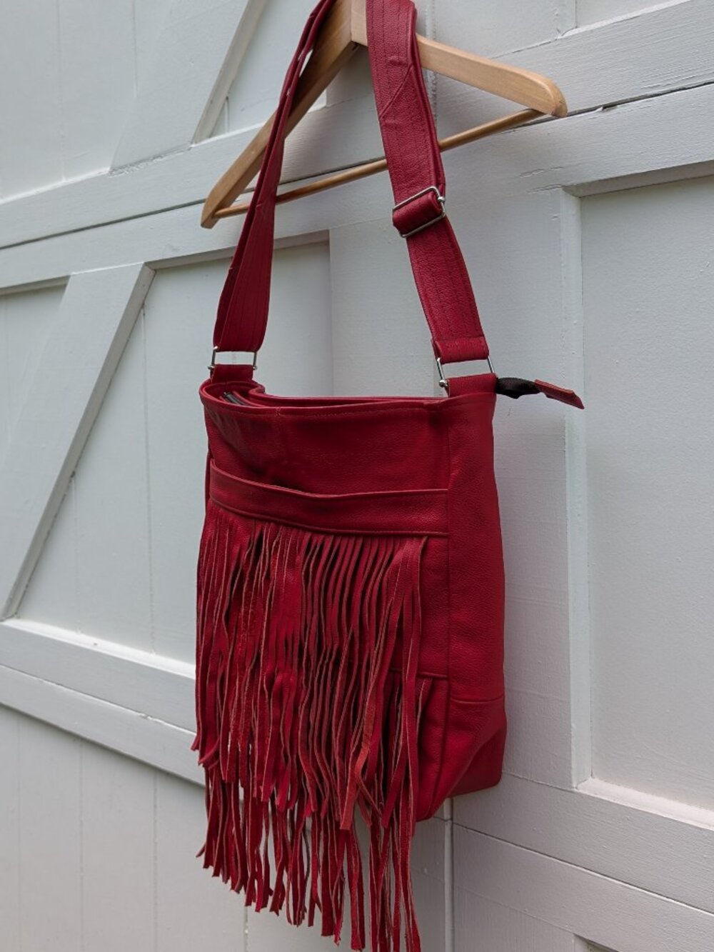Vintage Genuine Leather Red Fringe Crossbody Shoulder Bag Made in Mexico